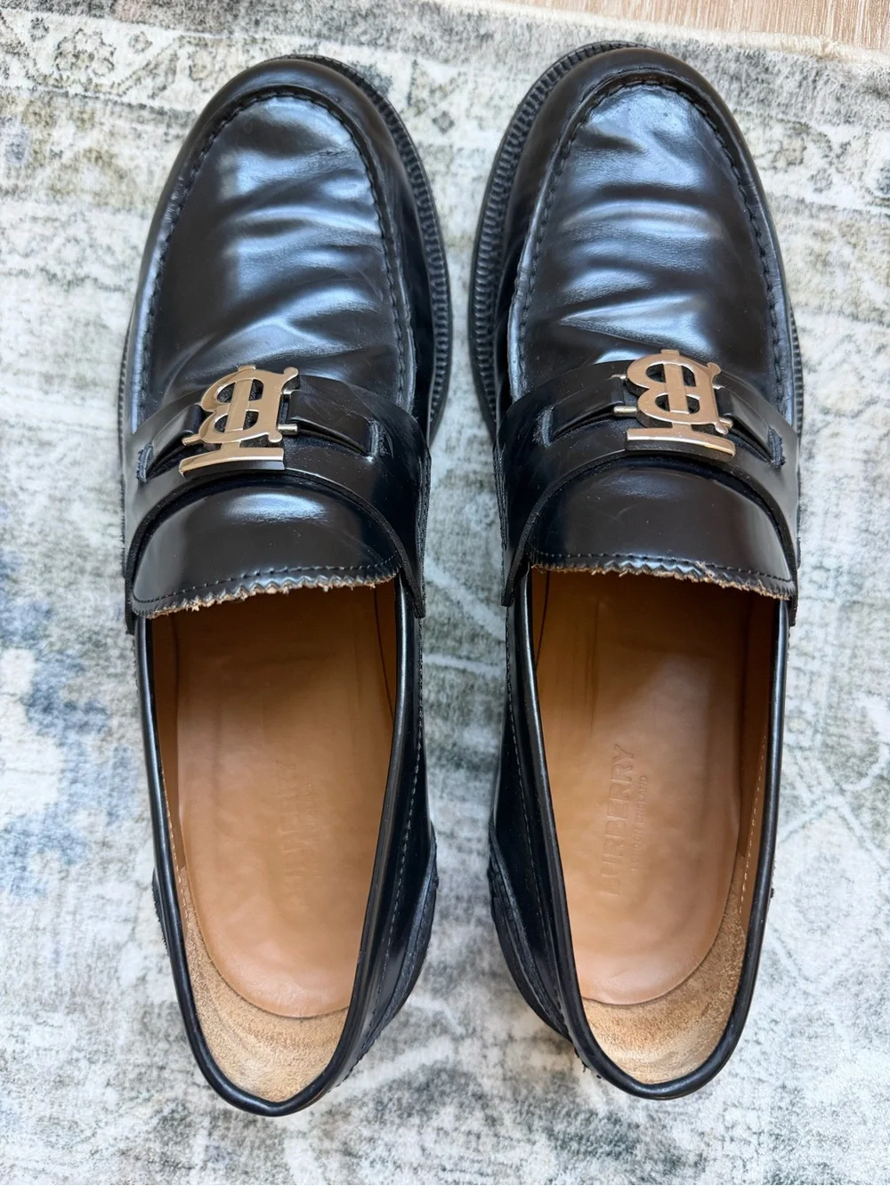 Burberry Men’s TB Buckle Black Leather Loafer Size 44